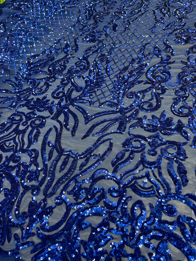 Phoebe ROYAL BLUE Sequins on Mesh Lace Fabric by the Yard - 10062