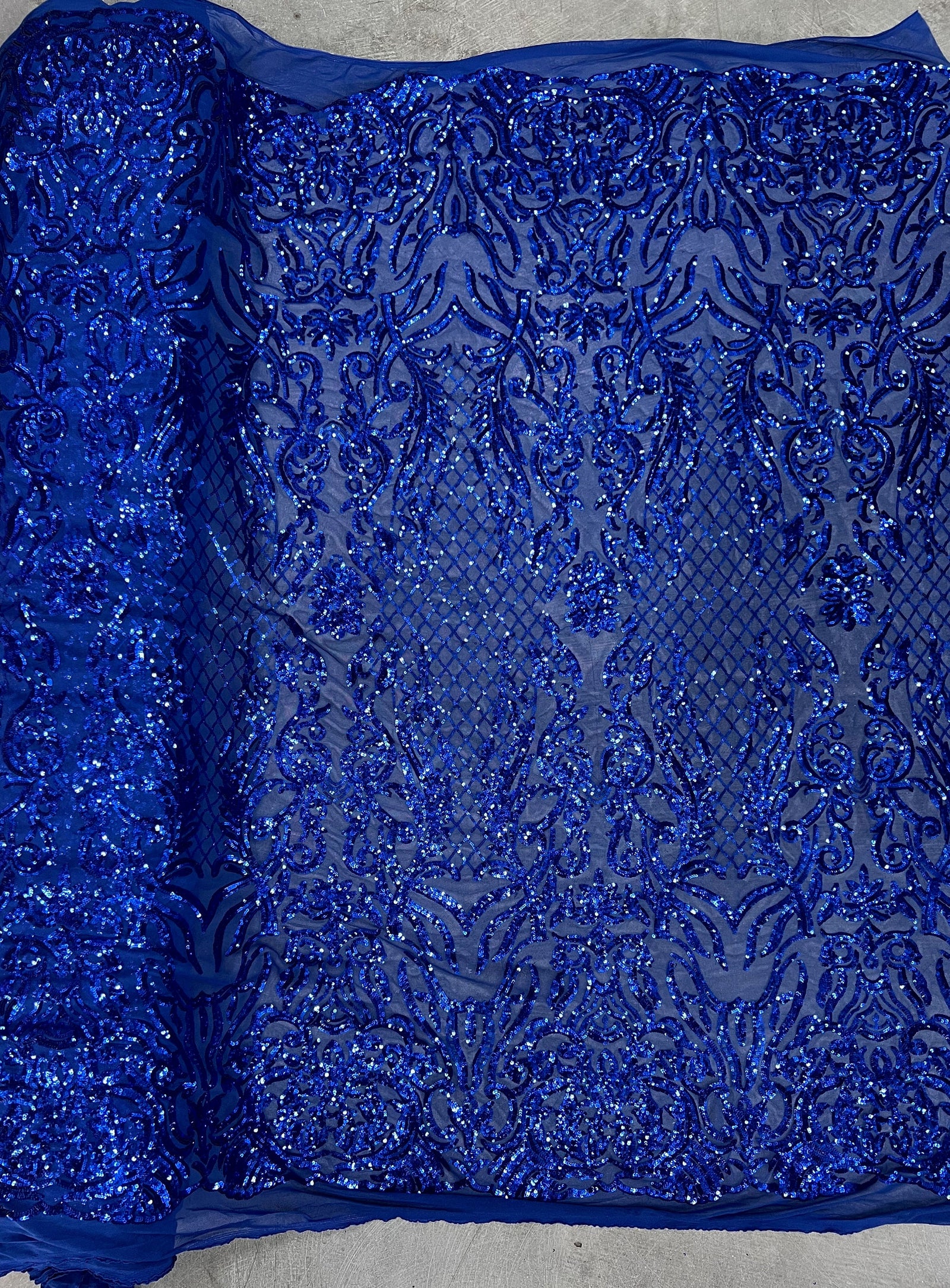 Phoebe ROYAL BLUE Sequins on Mesh Lace Fabric by the Yard - 10062