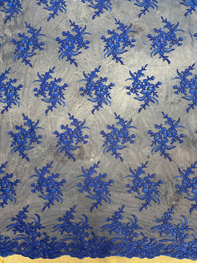Callie ROYAL BLUE Polyester Floral Corsage Embroidery on Mesh Lace Fabric by the Yard - 10025