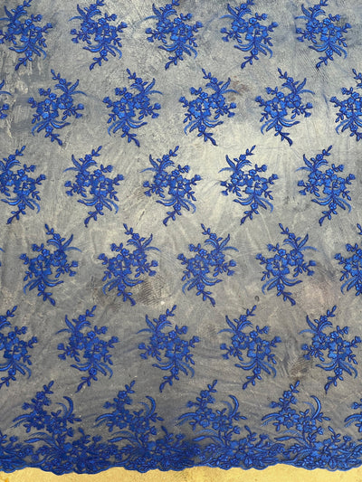 Callie ROYAL BLUE Polyester Floral Corsage Embroidery on Mesh Lace Fabric by the Yard - 10025