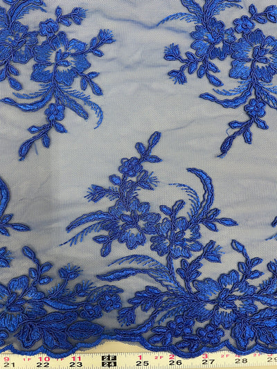 Callie ROYAL BLUE Polyester Floral Corsage Embroidery on Mesh Lace Fabric by the Yard - 10025