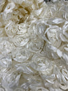 Maci IVORY 3D Floral Polyester Satin Rosette on Mesh Fabric by the Yard - 10057