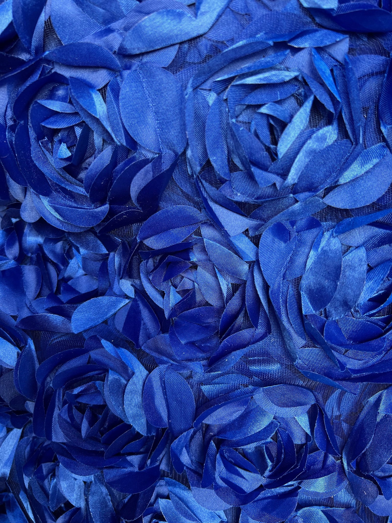 Maci ROYAL BLUE 3D Floral Polyester Satin Rosette on Mesh Fabric by the Yard - 10057