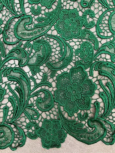 Maggie HUNTER GREEN Guipure Venice Medium Weight Lace Fabric by the Yard - 10019