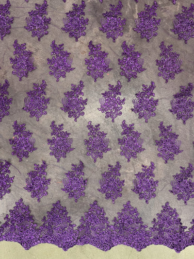 Brianna PURPLE Polyester Floral Embroidery with Sequins on Mesh Lace Fabric by the Yard - 10020