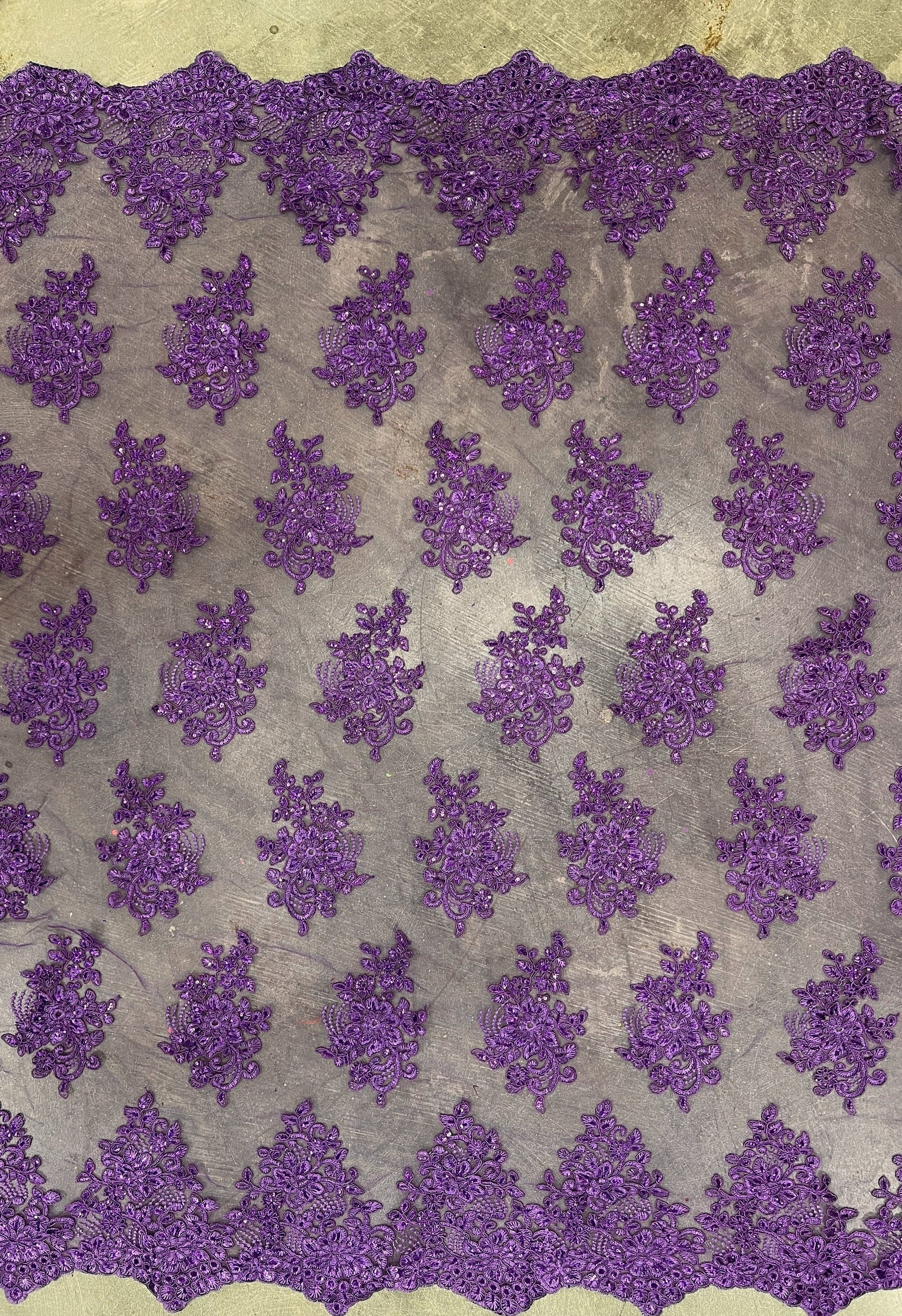 Brianna PURPLE Polyester Floral Embroidery with Sequins on Mesh Lace Fabric by the Yard - 10020