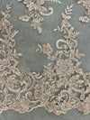 Tess CHAMPAGNE Polyester Floral Embroidery with Sequins on Mesh Lace Fabric by the Yard - 10216