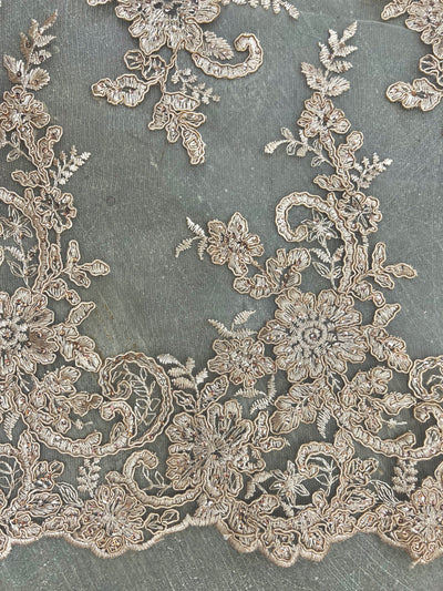 Tess CHAMPAGNE Polyester Floral Embroidery with Sequins on Mesh Lace Fabric by the Yard - 10216