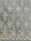 Tess CHAMPAGNE Polyester Floral Embroidery with Sequins on Mesh Lace Fabric by the Yard - 10216