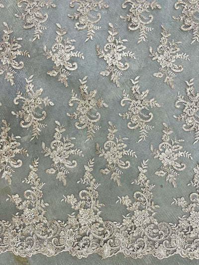 Tess CHAMPAGNE Polyester Floral Embroidery with Sequins on Mesh Lace Fabric by the Yard - 10216