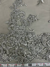 Tess GREY Polyester Floral Embroidery with Sequins on Mesh Lace Fabric by the Yard - 10216
