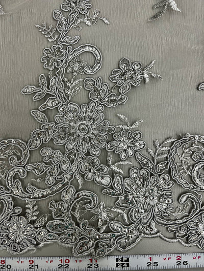 Tess GREY Polyester Floral Embroidery with Sequins on Mesh Lace Fabric by the Yard - 10216