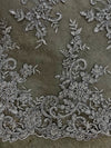 Tess GREY Polyester Floral Embroidery with Sequins on Mesh Lace Fabric by the Yard - 10216