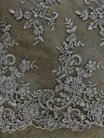 Tess GREY Polyester Floral Embroidery with Sequins on Mesh Lace Fabric by the Yard - 10216