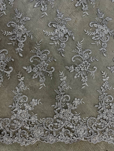 Tess GREY Polyester Floral Embroidery with Sequins on Mesh Lace Fabric by the Yard - 10216