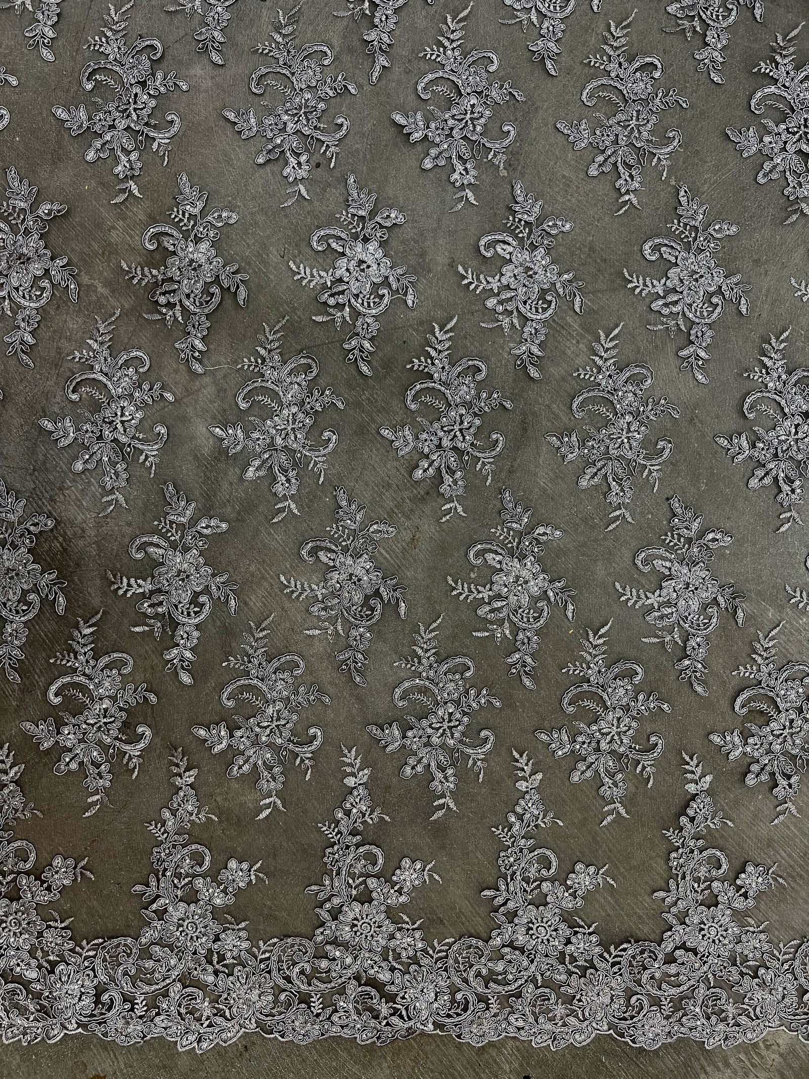 Tess GREY Polyester Floral Embroidery with Sequins on Mesh Lace Fabric by the Yard - 10216