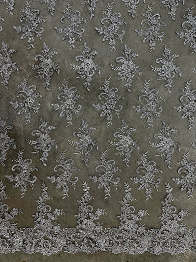 Tess GREY Polyester Floral Embroidery with Sequins on Mesh Lace Fabric by the Yard - 10216