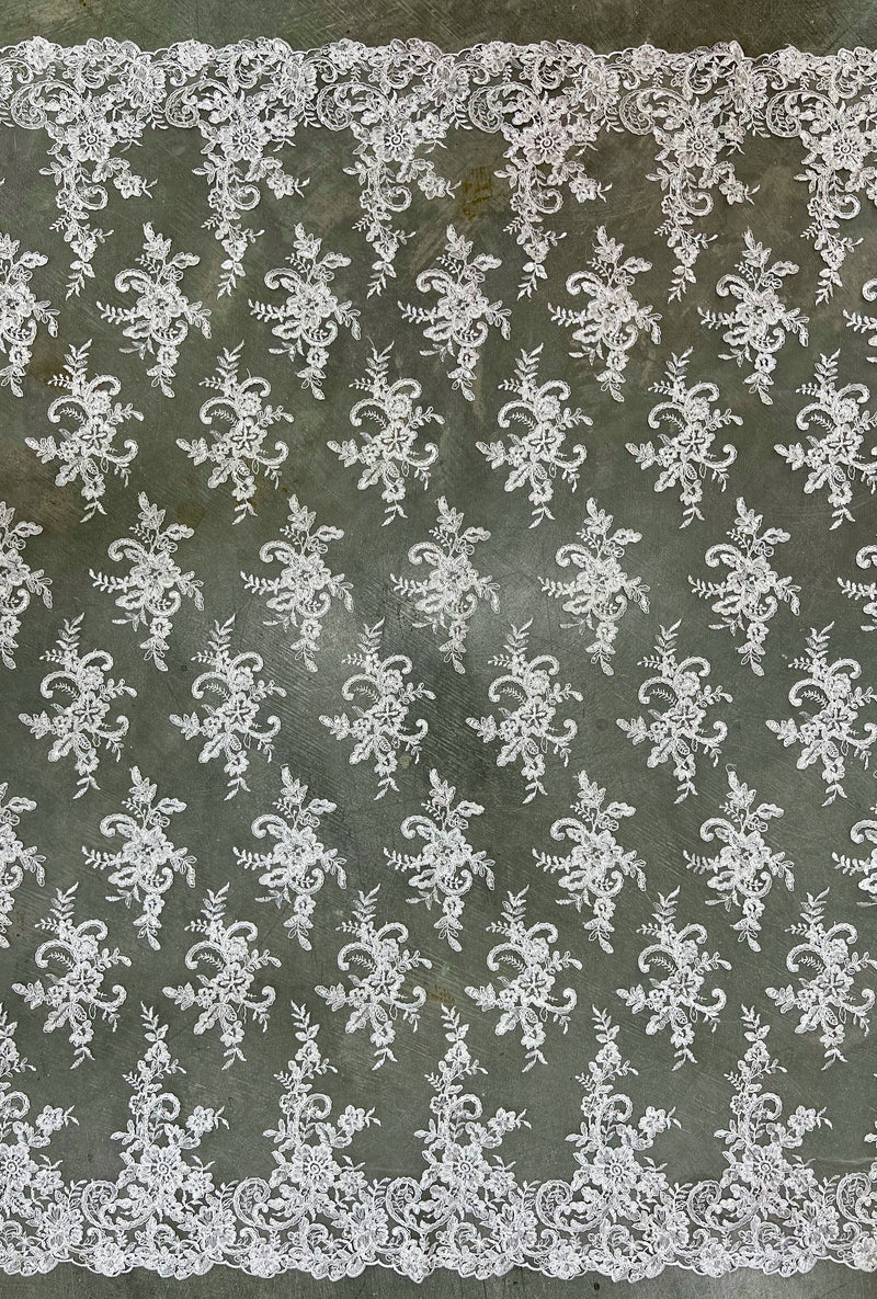 Tess IVORY Polyester Floral Embroidery with Sequins on Mesh Lace Fabric by the Yard - 10216