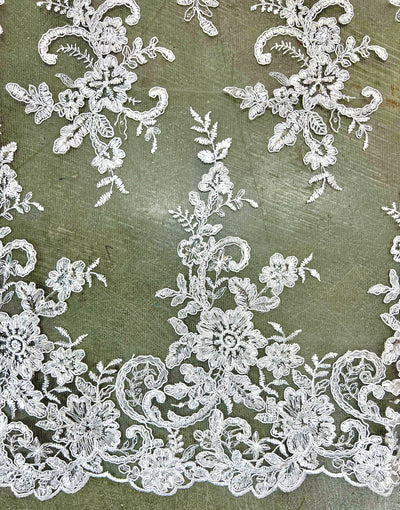 Tess IVORY Polyester Floral Embroidery with Sequins on Mesh Lace Fabric by the Yard - 10216