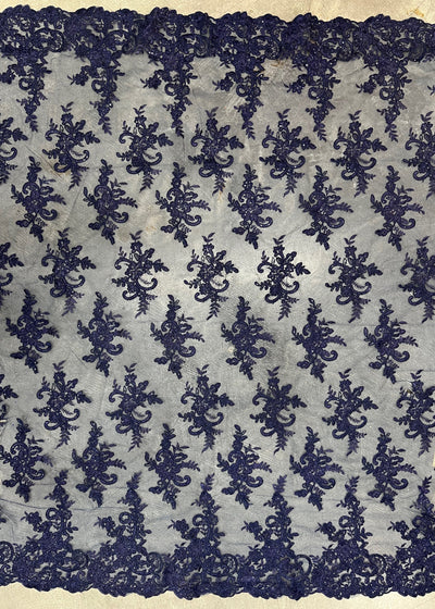 Tess NAVY BLUE Polyester Floral Embroidery with Sequins on Mesh Lace Fabric by the Yard - 10216