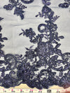 Tess NAVY BLUE Polyester Floral Embroidery with Sequins on Mesh Lace Fabric by the Yard - 10216