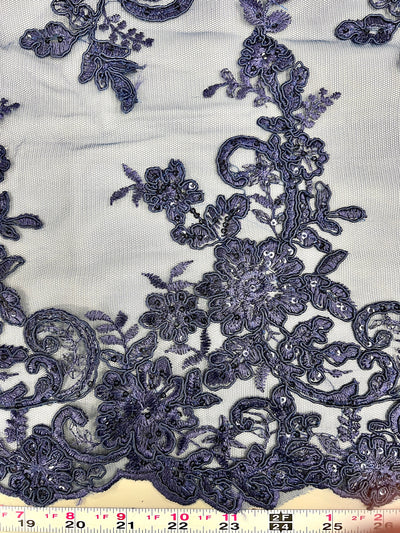 Tess NAVY BLUE Polyester Floral Embroidery with Sequins on Mesh Lace Fabric by the Yard - 10216