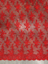 Tess RED Polyester Floral Embroidery with Sequins on Mesh Lace Fabric by the Yard - 10216