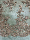 Tess TAUPE BROWN Polyester Floral Embroidery with Sequins on Mesh Lace Fabric by the Yard - 10216