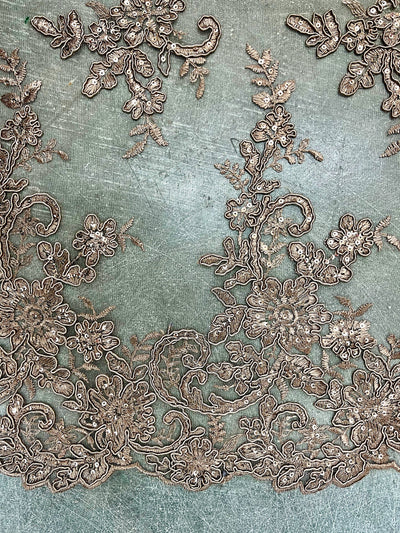 Tess TAUPE BROWN Polyester Floral Embroidery with Sequins on Mesh Lace Fabric by the Yard - 10216