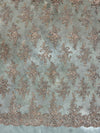 Tess TAUPE BROWN Polyester Floral Embroidery with Sequins on Mesh Lace Fabric by the Yard - 10216