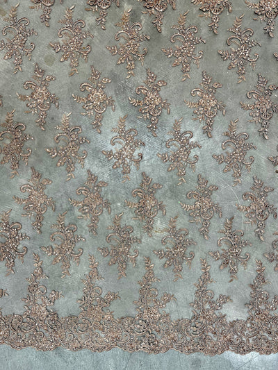 Tess TAUPE BROWN Polyester Floral Embroidery with Sequins on Mesh Lace Fabric by the Yard - 10216