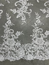 Tess WHITE Polyester Floral Embroidery with Sequins on Mesh Lace Fabric by the Yard - 10216