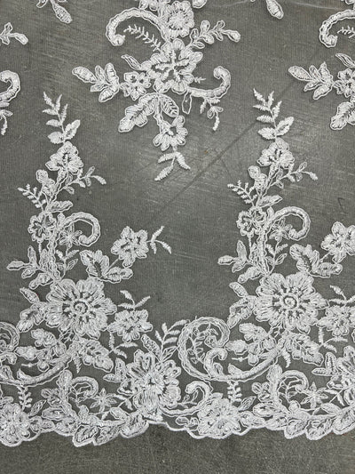 Tess WHITE Polyester Floral Embroidery with Sequins on Mesh Lace Fabric by the Yard - 10216