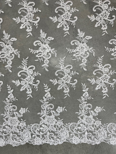Tess WHITE Polyester Floral Embroidery with Sequins on Mesh Lace Fabric by the Yard - 10216