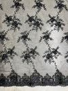 Andrea BLACK 3D Floral Matte Corded Embroidery on Mesh Lace Fabric by the Yard - 10016