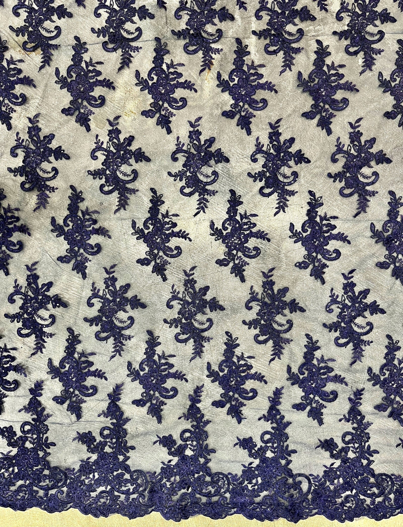 Tess NAVY BLUE Polyester Floral Embroidery with Sequins on Mesh Lace Fabric by the Yard - 10216