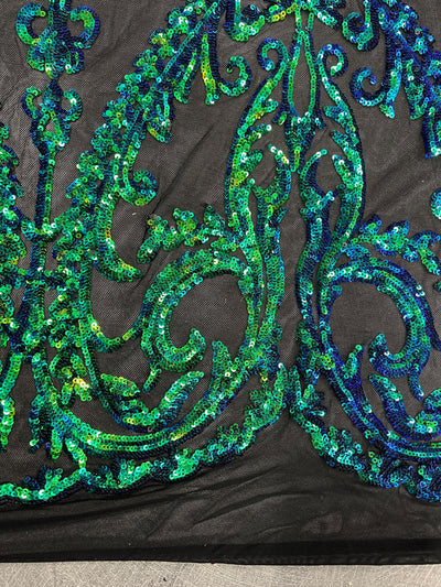 Esmeralda IRIDESCENT GREEN BLUE Mermaid Sequins on Mesh Lace Fabric by the Yard - 10102
