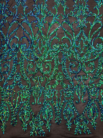 Esmeralda IRIDESCENT GREEN BLUE Mermaid Sequins on Mesh Lace Fabric by the Yard - 10102