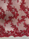 Cristina BURGUNDY Polyester Floral Embroidery with Sequins on Mesh Lace Fabric by the Yard for Gown, Wedding, Bridesmaid, Prom - 10076