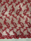 Cristina BURGUNDY Polyester Floral Embroidery with Sequins on Mesh Lace Fabric by the Yard for Gown, Wedding, Bridesmaid, Prom - 10076