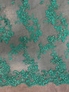 Cristina KELLY GREEN Polyester Floral Embroidery with Sequins on Mesh Lace Fabric by the Yard for Gown, Wedding, Bridesmaid, Prom - 10076