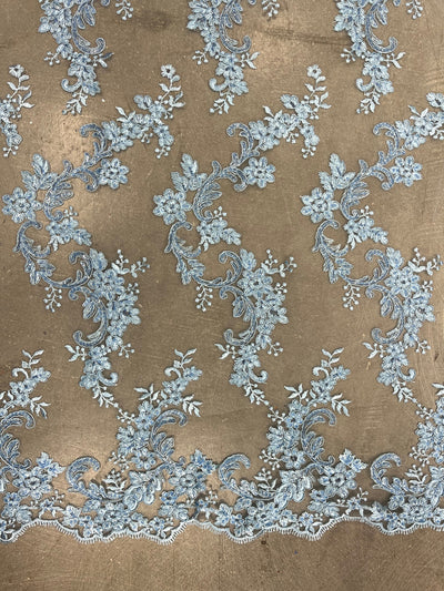 Cristina LIGHT BLUE Polyester Floral Embroidery with Sequins on Mesh Lace Fabric by the Yard for Gown, Wedding, Bridesmaid, Prom - 10076
