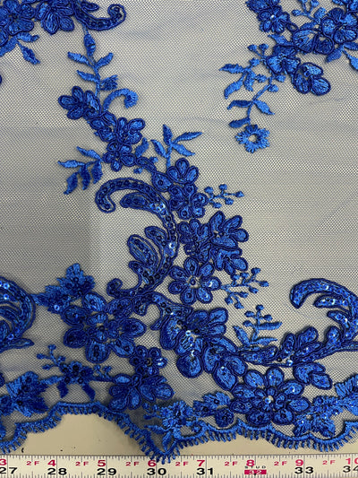 Cristina ROYAL BLUE Polyester Floral Embroidery with Sequins on Mesh Lace Fabric by the Yard for Gown, Wedding, Bridesmaid, Prom - 10076