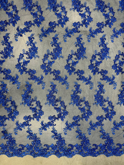 Cristina ROYAL BLUE Polyester Floral Embroidery with Sequins on Mesh Lace Fabric by the Yard for Gown, Wedding, Bridesmaid, Prom - 10076