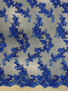 Cristina ROYAL BLUE Polyester Floral Embroidery with Sequins on Mesh Lace Fabric by the Yard for Gown, Wedding, Bridesmaid, Prom - 10076