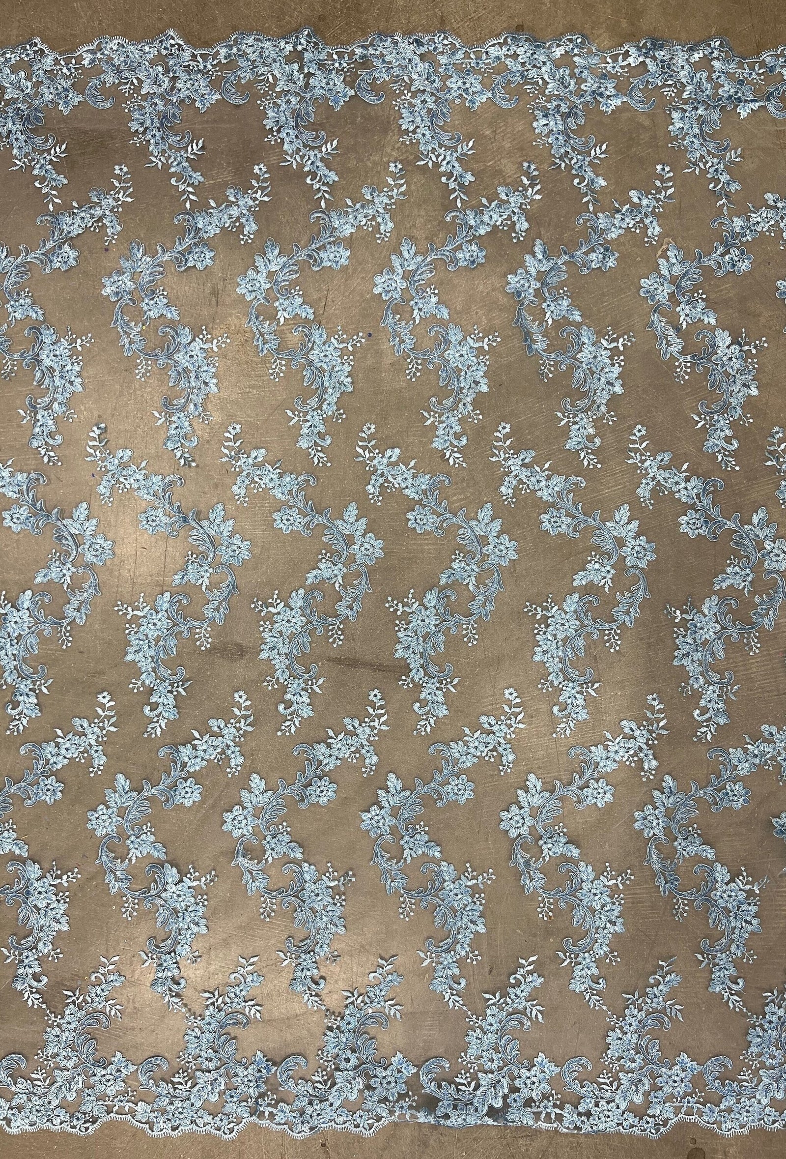 Cristina LIGHT BLUE Polyester Floral Embroidery with Sequins on Mesh Lace Fabric by the Yard for Gown, Wedding, Bridesmaid, Prom - 10076