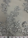 Cristina SILVER GREY Polyester Floral Embroidery with Sequins on Mesh Lace Fabric by the Yard for Gown, Wedding, Bridesmaid, Prom - 10076