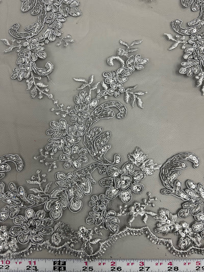 Cristina SILVER GREY Polyester Floral Embroidery with Sequins on Mesh Lace Fabric by the Yard for Gown, Wedding, Bridesmaid, Prom - 10076