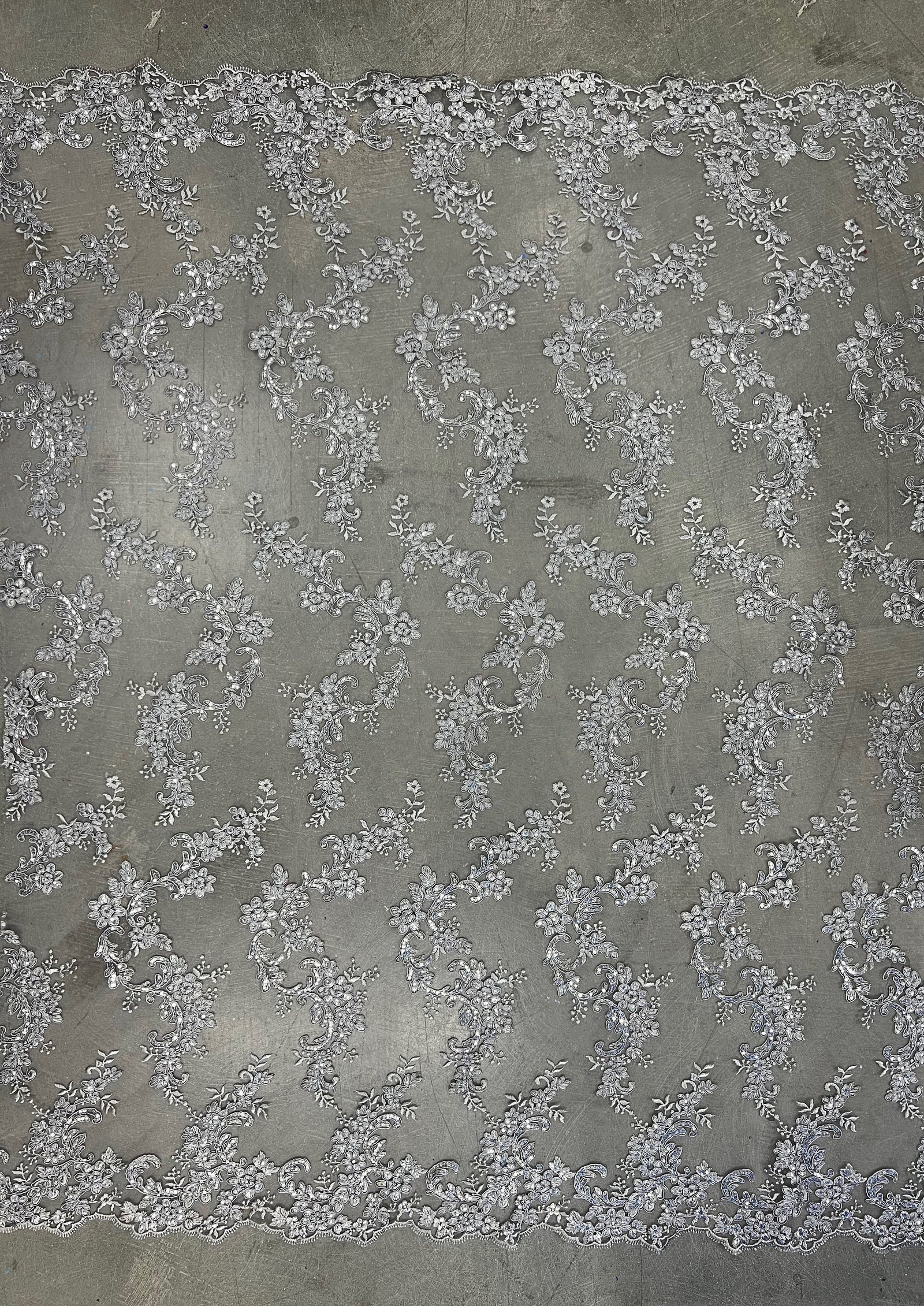 Cristina SILVER GREY Polyester Floral Embroidery with Sequins on Mesh Lace Fabric by the Yard for Gown, Wedding, Bridesmaid, Prom - 10076