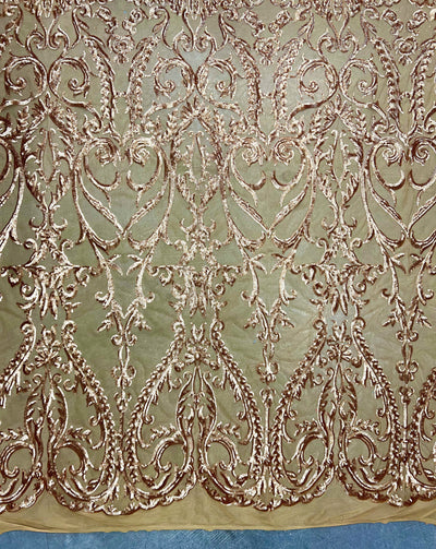 Esmeralda GOLD Sequins on Mesh Lace Fabric by the Yard - 10102